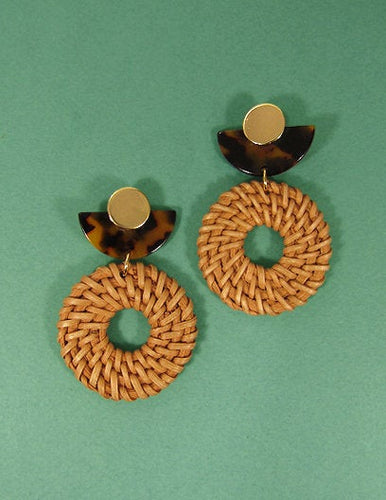 Rattan Earring Hand Woven Earring, Natural Woven earring, Straw earring, Geometric earrings, Acetate earring, Hook Earrings