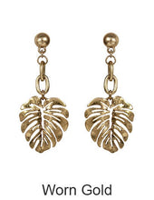 Load image into Gallery viewer, Monstera earrings Tropical plant Leaf earring Nature inspired floral leaves Post earrings