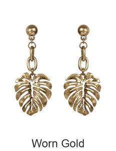 Monstera earrings Tropical plant Leaf earring Nature inspired floral leaves Post earrings