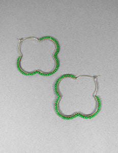 Wired Coiled Earrings, Beaded Earrings, Clover earring, Hoop earrings