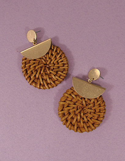 Rattan Earring Hand Woven Earring, Natural Woven earring, Straw earring, Geometric earrings, Post Earrings