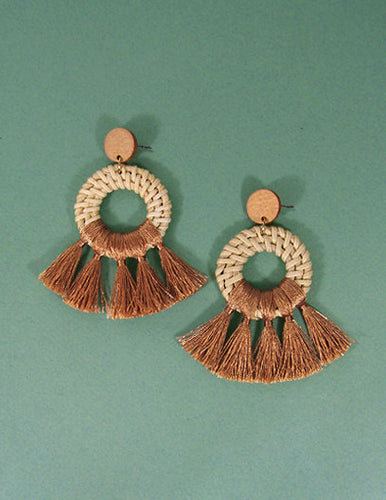 Rattan Earring Hand Woven Earring, Natural Woven earring, Straw earring, Geometric earrings, Tassel earring, Post Earrings