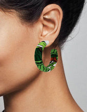 Load image into Gallery viewer, Fabric Wrap Wood Flat Hoop earring,