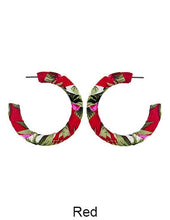 Load image into Gallery viewer, Fabric Wrap Wood Round Hoop earring,