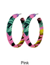 Load image into Gallery viewer, Tropical Fabric Wrap Wood Large Hoop earring,