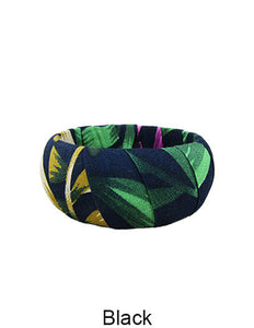 Tropical Fabric Wrap Wood Large Wide Bangle Bracelets