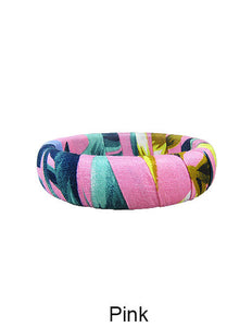 Tropical Fabric Wrap Wood Bangle Bracelets