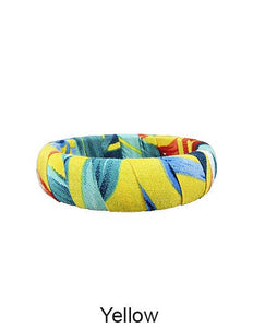 Tropical Fabric Wrap Wood Bangle Bracelets