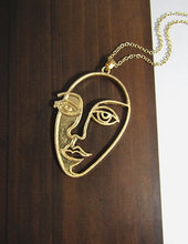 Load image into Gallery viewer, Picasso Face with Shadow Wired Design Necklace 17 inch plus 3 inch