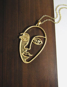 Picasso Face with Shadow Wired Design Necklace 17 inch plus 3 inch