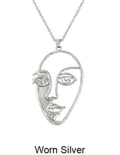 Load image into Gallery viewer, Picasso Face with Shadow Wired Design Necklace 17 inch plus 3 inch