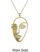 Load image into Gallery viewer, Picasso Face with Shadow Wired Design Necklace 17 inch plus 3 inch