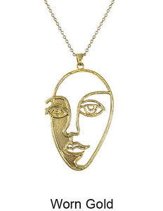 Picasso Face with Shadow Wired Design Necklace 17 inch plus 3 inch