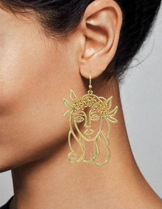 Picasso Face earring, A Girl with Flower Crown earring Drop Dangle Hook Earring