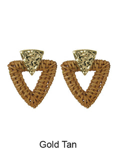 Rattan Earring Hand Woven Earring, Natural Woven earring, Straw earring, Hammed Triangle earring, Geometric earrings, Stud Earrings