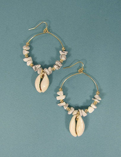 Cowrie Shells earring, Natural stone earring, Round Wired Hook Earring