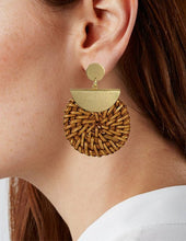 Load image into Gallery viewer, Rattan Earring Hand Woven Earring, Natural Woven earring, Straw earring, Geometric earrings, Post Earrings