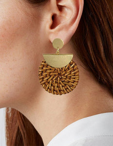 Rattan Earring Hand Woven Earring, Natural Woven earring, Straw earring, Geometric earrings, Post Earrings
