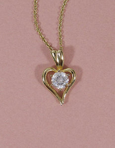 Cubic Zirconia Heart Charm Necklace 18 inch plus 3 inch extension