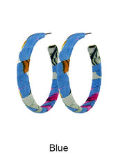 Load image into Gallery viewer, Tropical Fabric Wrap Wood Large Hoop earring,