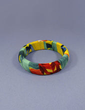 Load image into Gallery viewer, Tropical Fabric Wrap Wood Bangle Bracelets