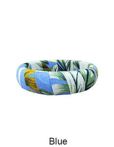 Tropical Fabric Wrap Wood Bangle Bracelets