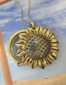 Sunflower 6 Times Magnifier Magnifying Glass Top Sliding Magnet Pendant Necklace, 30 inch plus 3 inch