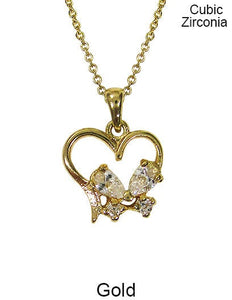 Cubic Zirconia Heart Necklace 18 inch plus 3 inch extension