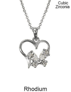 Cubic Zirconia Heart Necklace 18 inch plus 3 inch extension