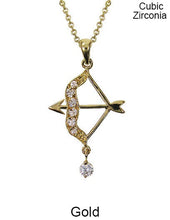 Load image into Gallery viewer, Cubic Zirconia Arrow an Bow Necklace 18 inch plus 3 inch extension