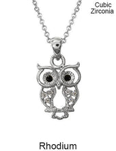 Load image into Gallery viewer, Cubic Zirconia Owl Necklace 18 inch plus 3 inch extension