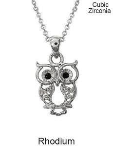 Cubic Zirconia Owl Necklace 18 inch plus 3 inch extension