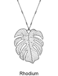 Monstera Necklace Tropical plant Leaf Necklace Nature inspired floral leaves Filigree Necklace, 30 inch plus 3 inch