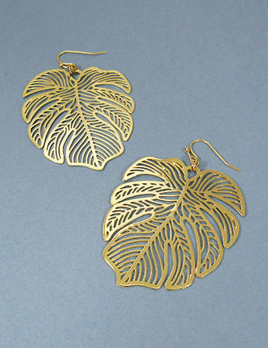 Monstera earrings Tropical plant Leaf earring Nature inspired floral leaves Filigree Hook earrings