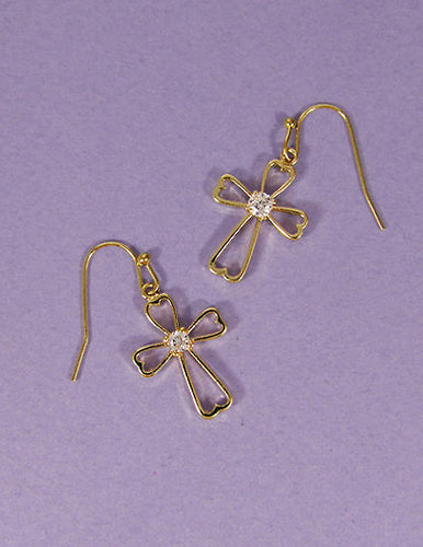 Cubic Zirconia Cross Drop Dangle & Drop Post earring