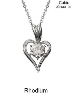 Cubic Zirconia Heart Charm Necklace 18 inch plus 3 inch extension