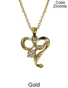 Cubic Zirconia Heart  Necklace 18 inch plus 3 inch extension