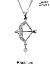 Load image into Gallery viewer, Cubic Zirconia Arrow an Bow Necklace 18 inch plus 3 inch extension