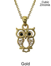 Load image into Gallery viewer, Cubic Zirconia Owl Necklace 18 inch plus 3 inch extension