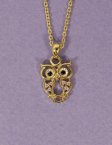 Cubic Zirconia Owl Necklace 18 inch plus 3 inch extension