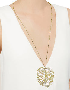 Monstera Necklace Tropical plant Leaf Necklace Nature inspired floral leaves Filigree Necklace, 30 inch plus 3 inch