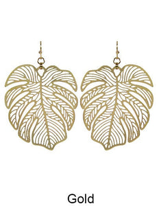 Monstera earrings Tropical plant Leaf earring Nature inspired floral leaves Filigree Hook earrings