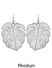 Load image into Gallery viewer, Monstera earrings Tropical plant Leaf earring Nature inspired floral leaves Filigree Hook earrings