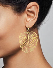 Load image into Gallery viewer, Monstera earrings Tropical plant Leaf earring Nature inspired floral leaves Filigree Hook earrings