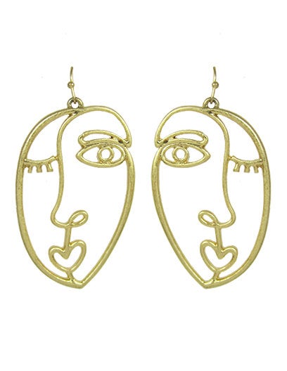 Mini Picasso Face Design Drop Dangle Hook Earrings-Small Size