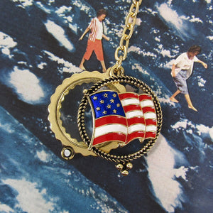 American Flag  6 Times Magnifier Magnifying Glass Top Sliding Magnet Pendant Key Chain