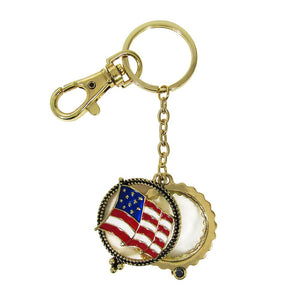American Flag  6 Times Magnifier Magnifying Glass Top Sliding Magnet Pendant Key Chain