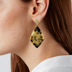 Acetate Resin Floral Filigree Dangle Post Earrings