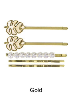 Monstera Mother of Pearl Hair Clips 5PCS Set