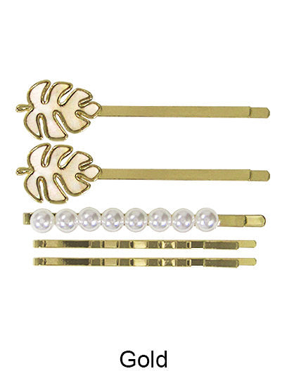 Monstera Mother of Pearl Hair Clips 5PCS Set